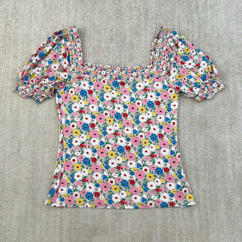Boden Short Sleeve Top Floral Square Neck Blouse Top 6